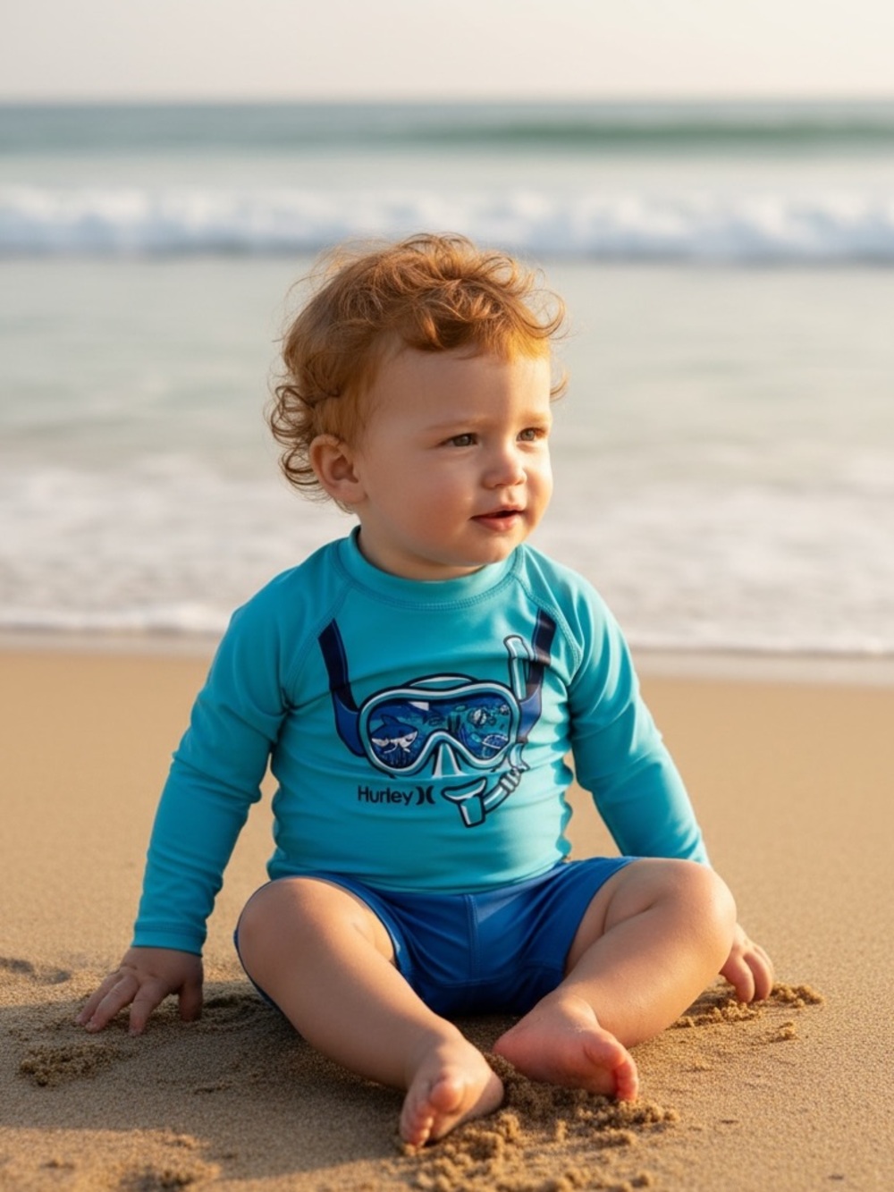 Hurley Baby Boys Blue Shark Snorkel Long Sleeve Rash Guard Swim Shirt 12M